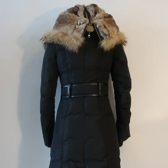 Womens Mackage Lavish Trish Black Fur Hood Trim Zip Duck Down Puffer Coat XS